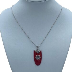 Sterling silver 925 necklace with coral shield shaped pendant sun ☀️motif